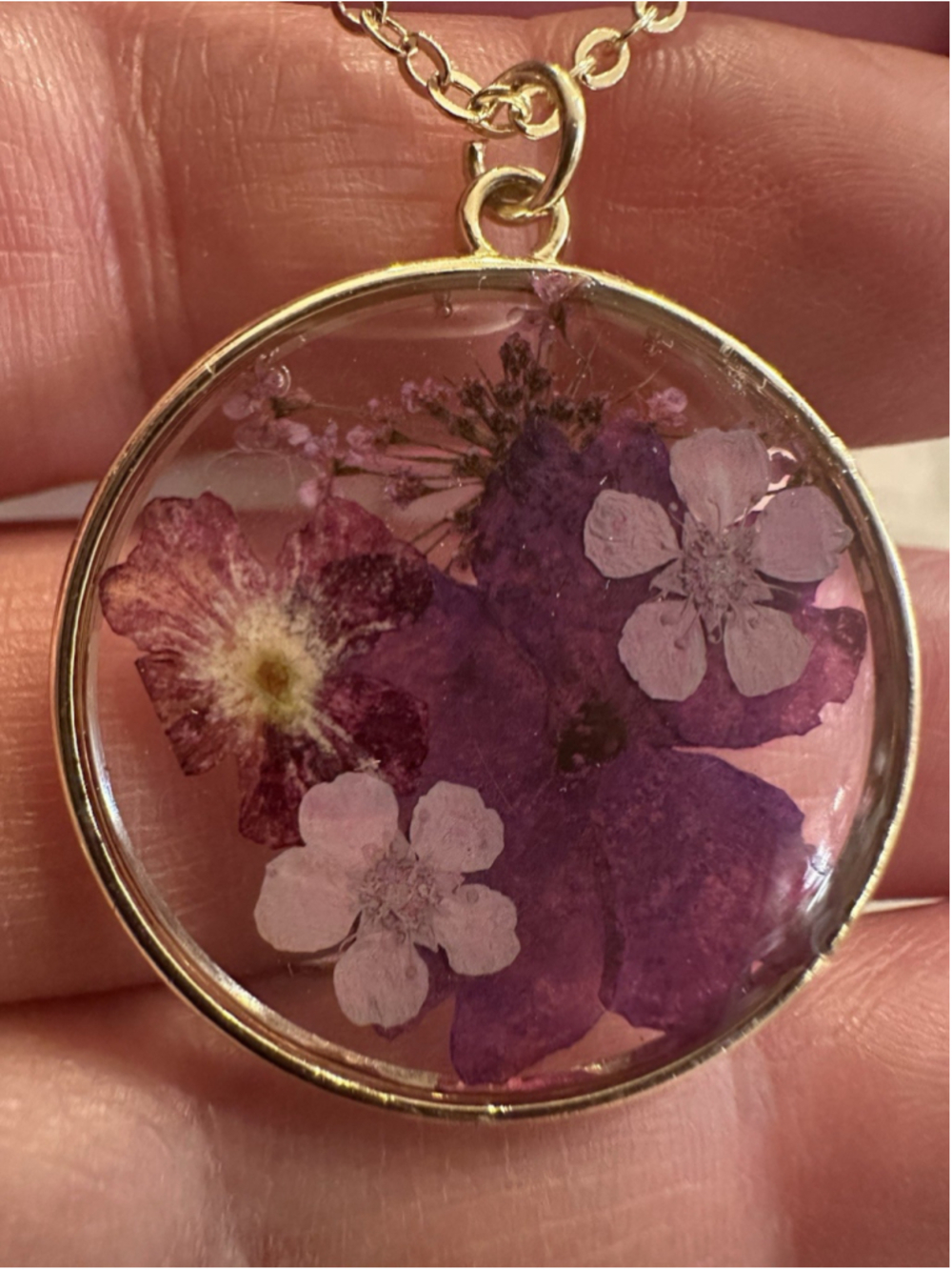 Sophia James 14KT Gold Plated Pressed Flower Pendant Necklace Box New Vintage